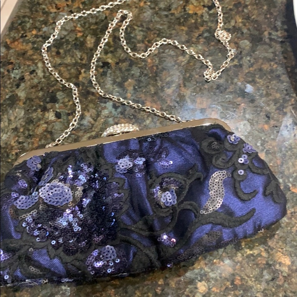 Cocktail purse- Navy sequence /Black lace
